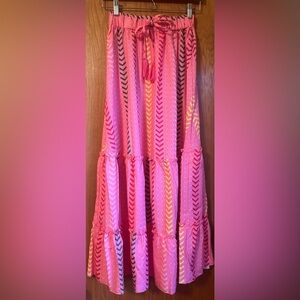 New Pink Multi Chevron Patterned Maxi Skirt
